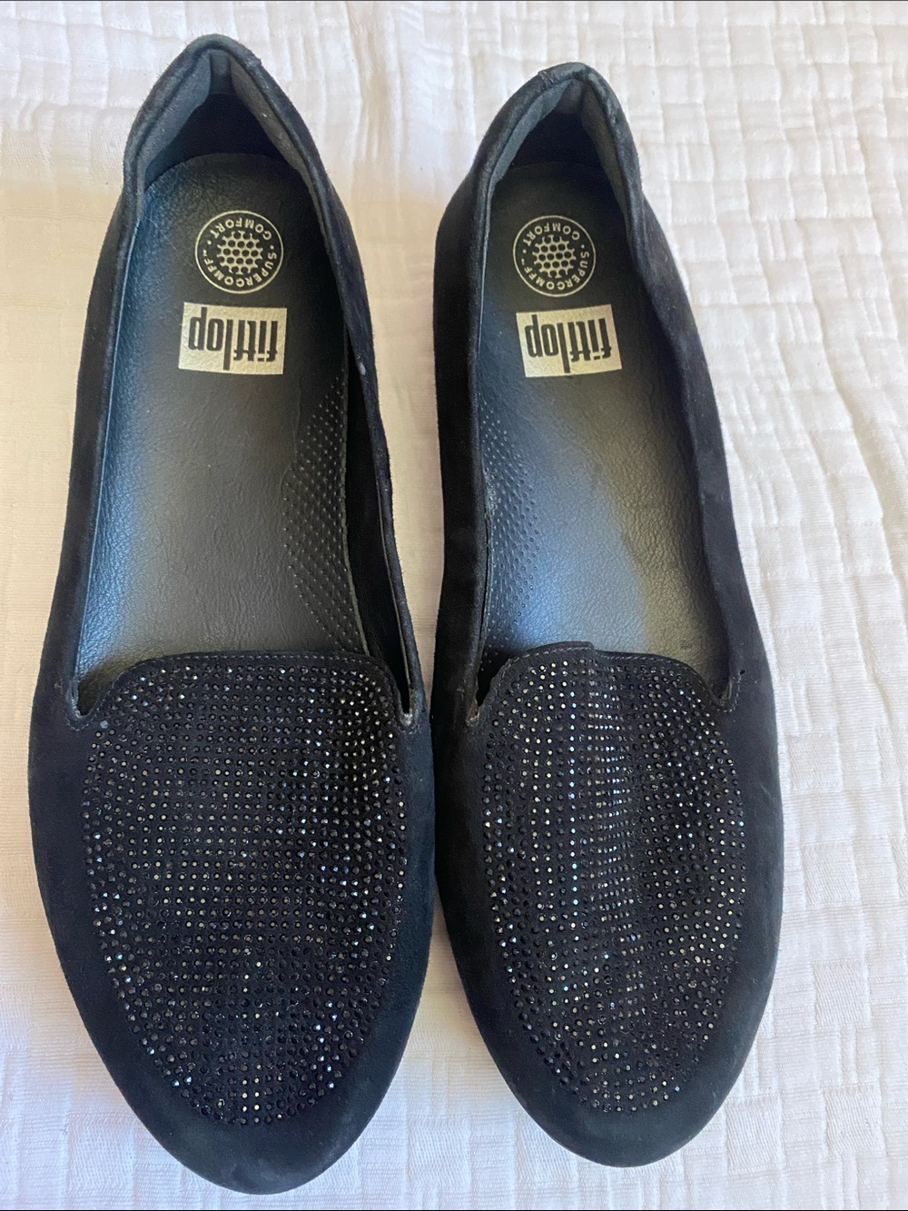 FITFLOP Black Suede Crystal-Embellished Loafers